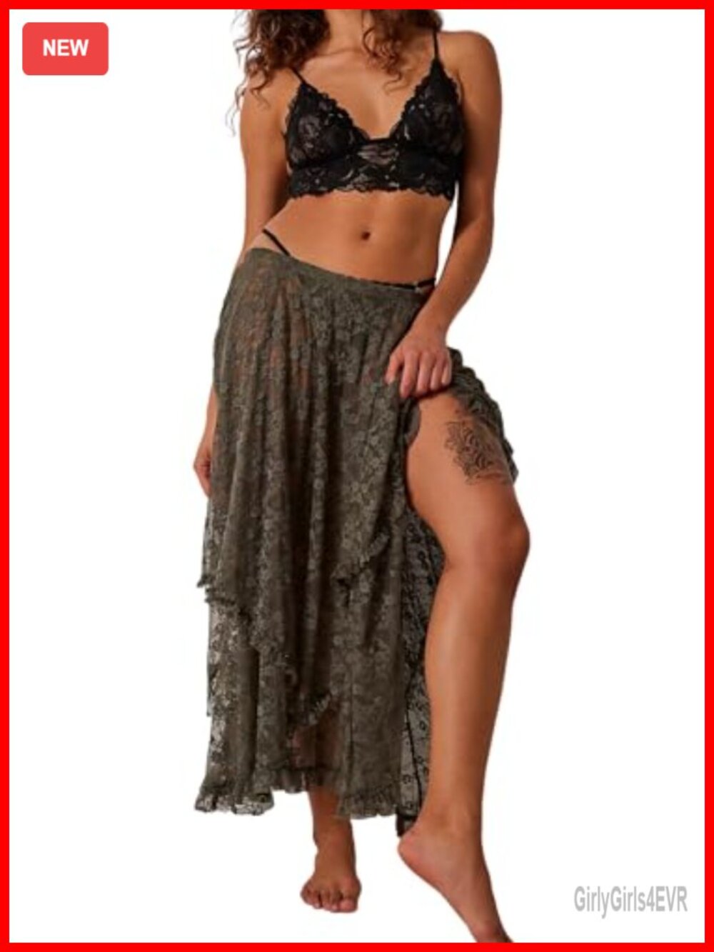R.Vivimos Lace See Through Floral Asymmetrical Maxi Skirt Cover Up